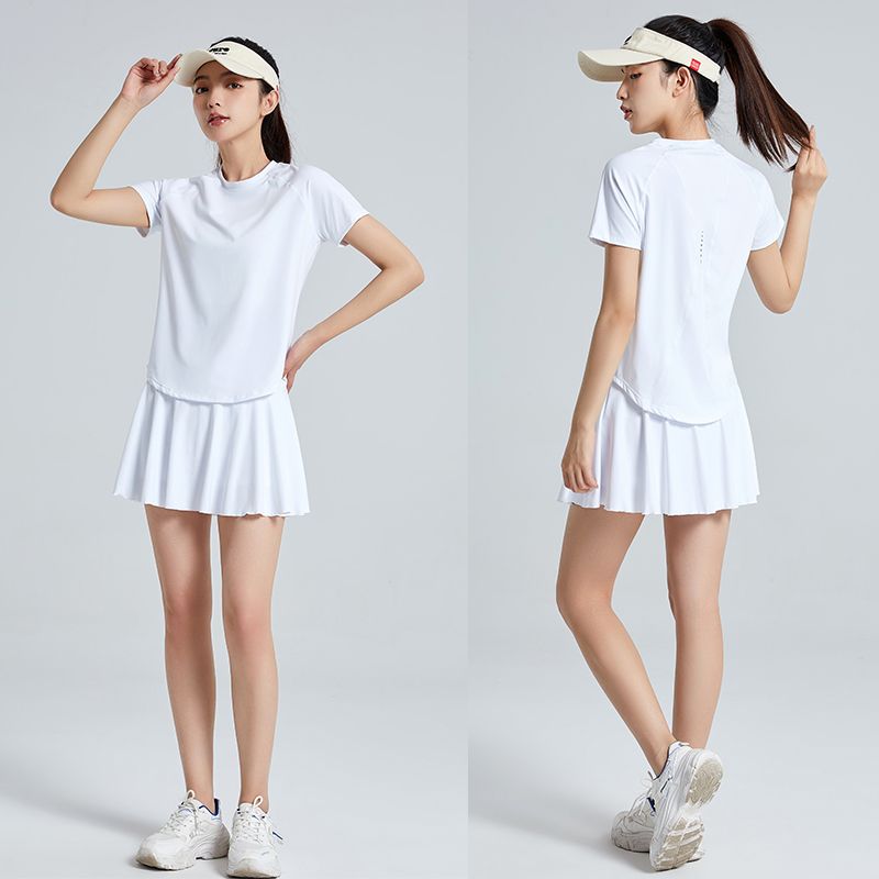 Summer Golf Clothing - 2 個テニススカートセット女性夏のスポーツスーツフィットネストップスコートセットゴルフウェアセットスポーツウェア衣装衣装フィットネス服