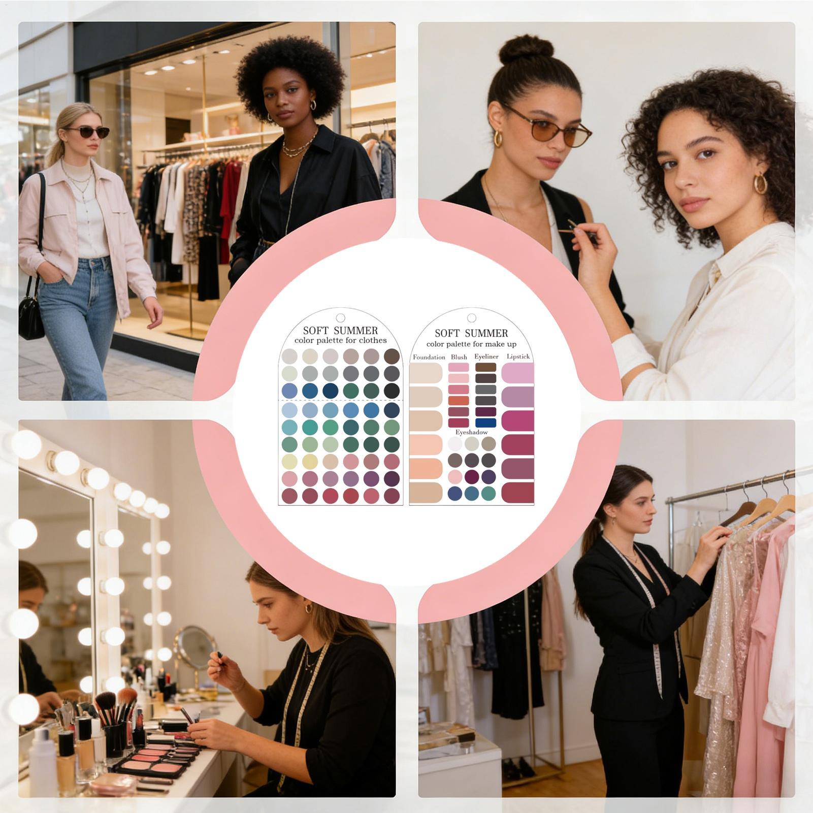 Summer Clothing Color Palette - 2枚入りアクリル製季節別カラーパレット、ソフトな夏のカラーパレットカード、衣料品・メイクアップ・口紅のマッチングガイド