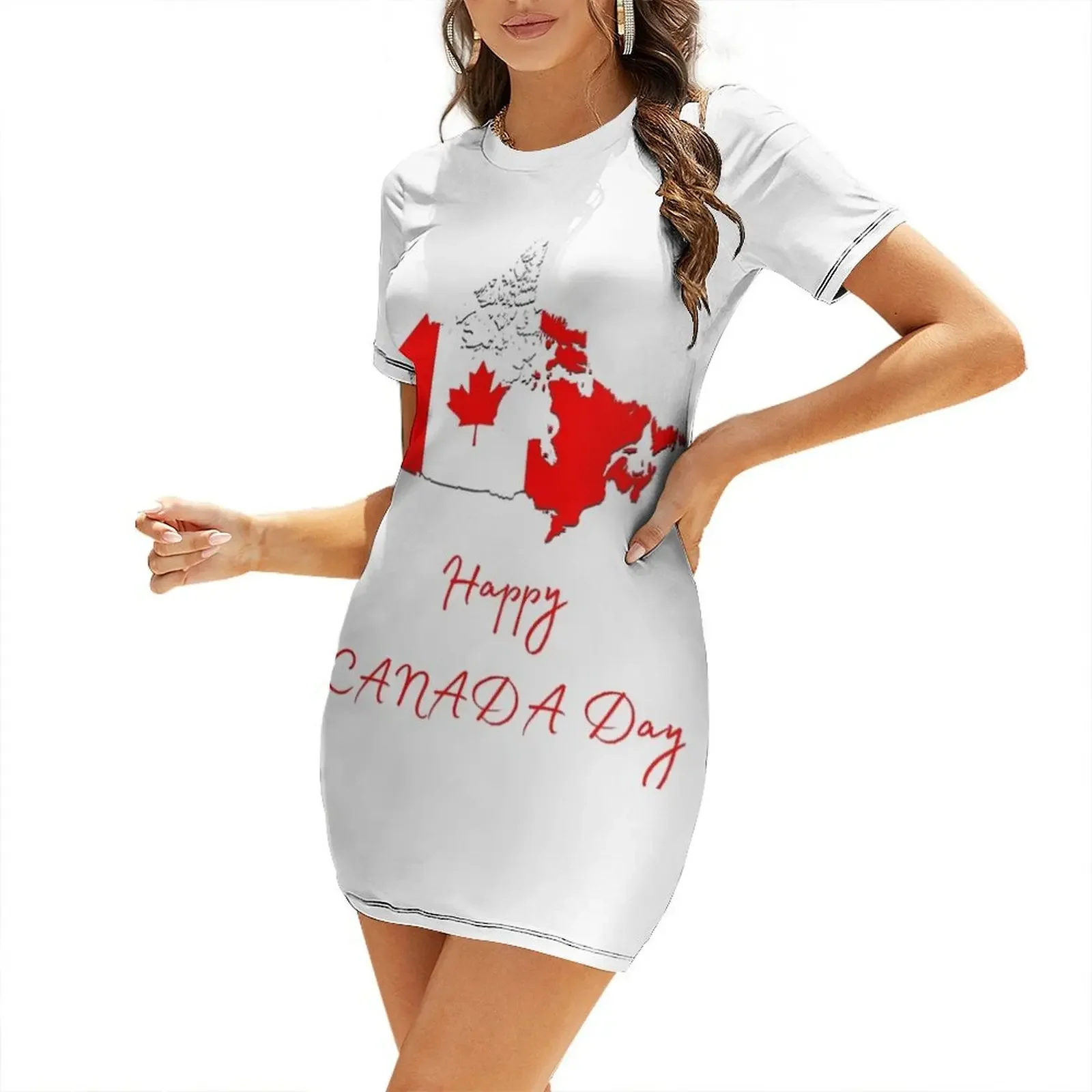 Summer Clothing Women Canada - ハッピーカナダデー半袖ドレスイブニングドレス女性女性服夏の婦人服ドレス夏