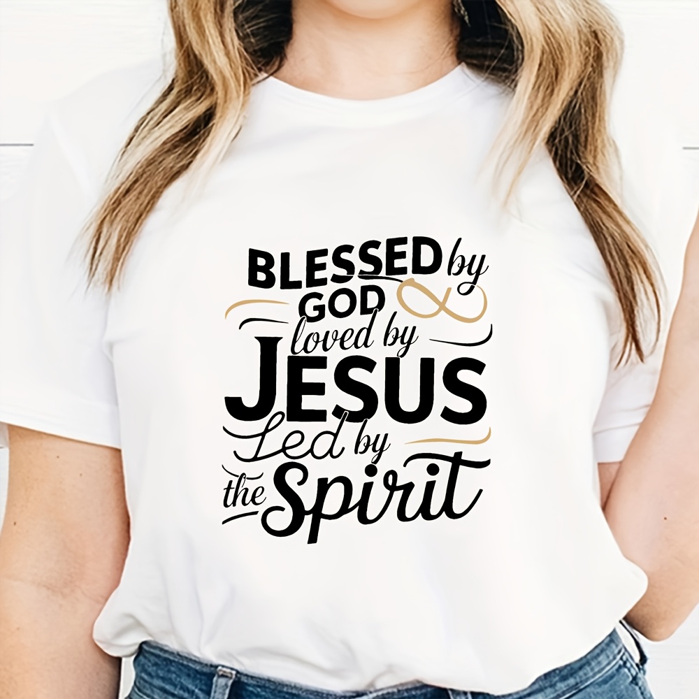 Summer Clothing Guide - 女性用カジュアル半袖Tシャツ「神に祝福され、聖霊に導かれ、愛される」ファッション原宿カワイイTシャツY2Kファッション