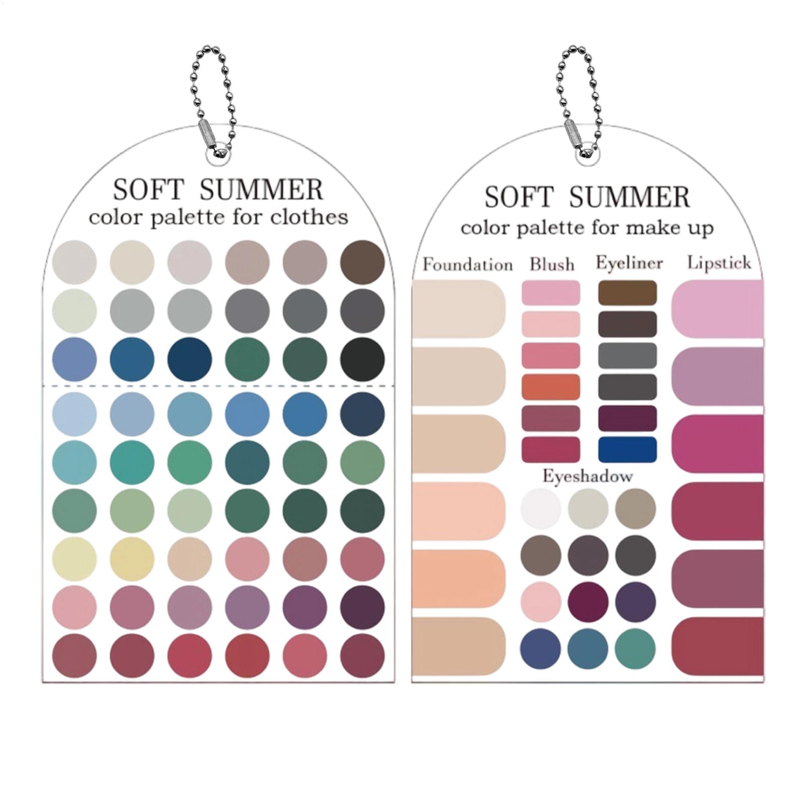 Summer Clothing Guide - アクリル製の季節ごとのカラーパレット2枚セット。ソフトな夏の色合いのカラーパレットカード。衣類、メイク、口紅の色合わせに役立つカラーサンプルカード。