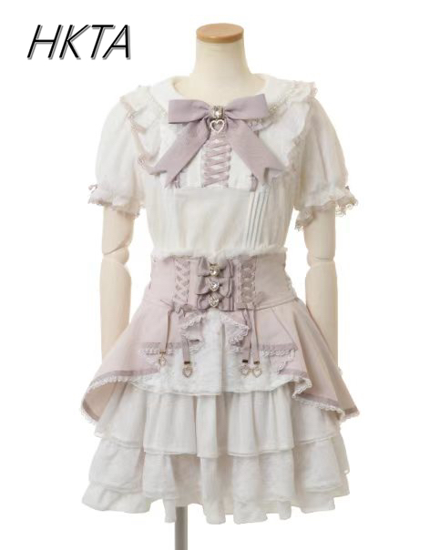 Summer Japanese Clothing - 女性用半袖レースTシャツ,Tシャツ,ブラウス,大きな弓,私のロリータ,日本,甘い,女の子,新しい,夏