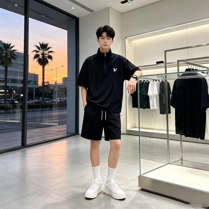 Summer Golf Clothing - 夏用ゴルフウェア カップル向けアイスシルク クール日焼け止めトップス＆ショーツセット 男女兼用 カジュアル ルーズ