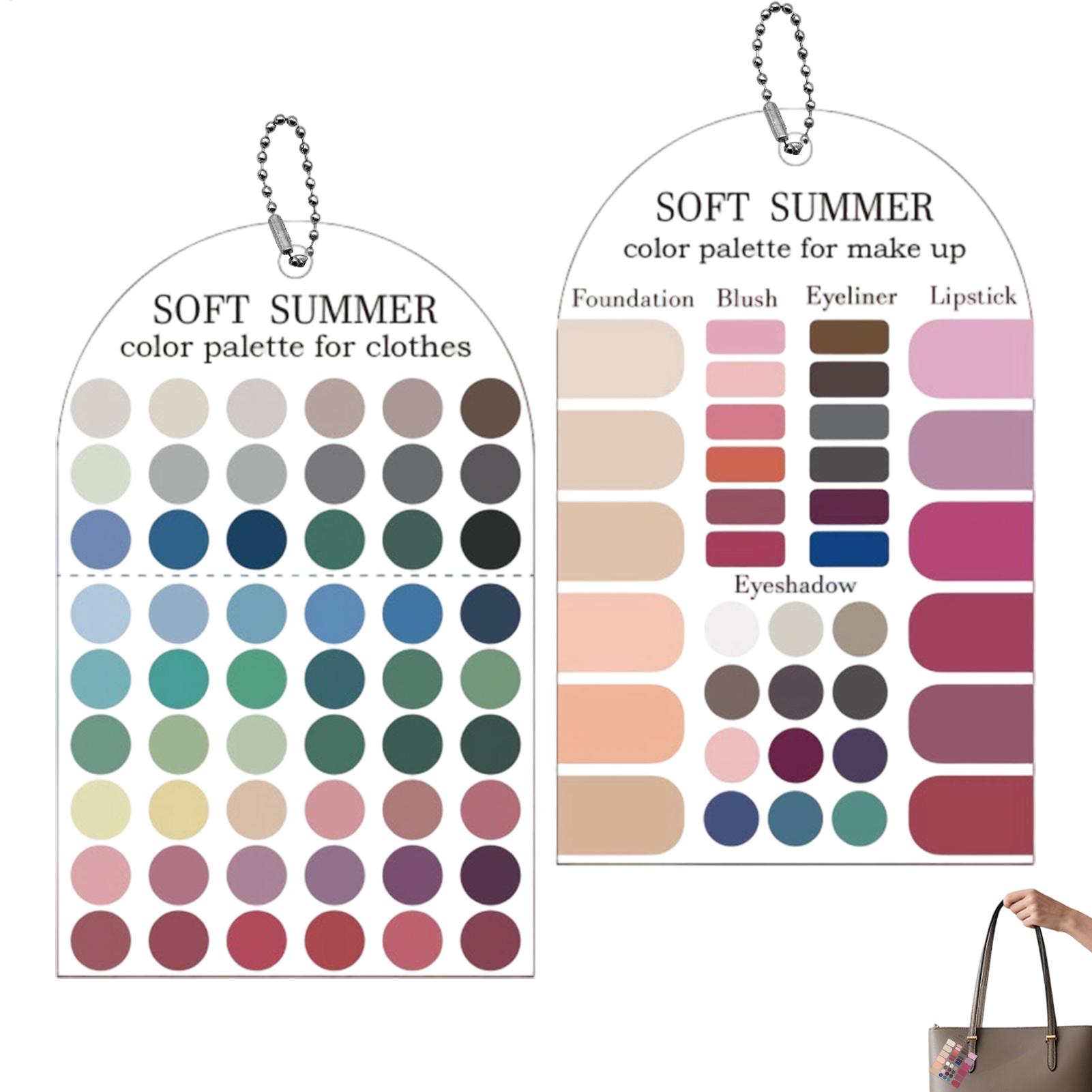 Summer Clothing Guide - 2枚入りアクリル製シーズンパレット、ソフトな夏のカラーパレットカード、カラーサンプルカード、衣料品、メイクアップ、口紅のマッチングガイド
