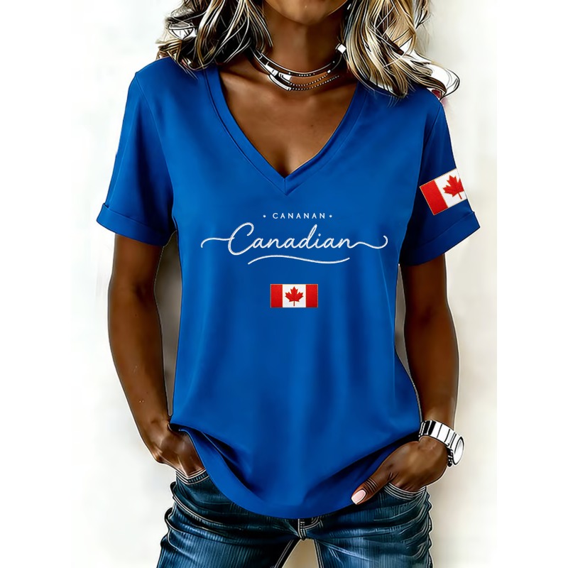 カナダ国旗プリント女性の Tシャツファッション V ネック半 - Summer Clothing Women Canada のレビューと価格