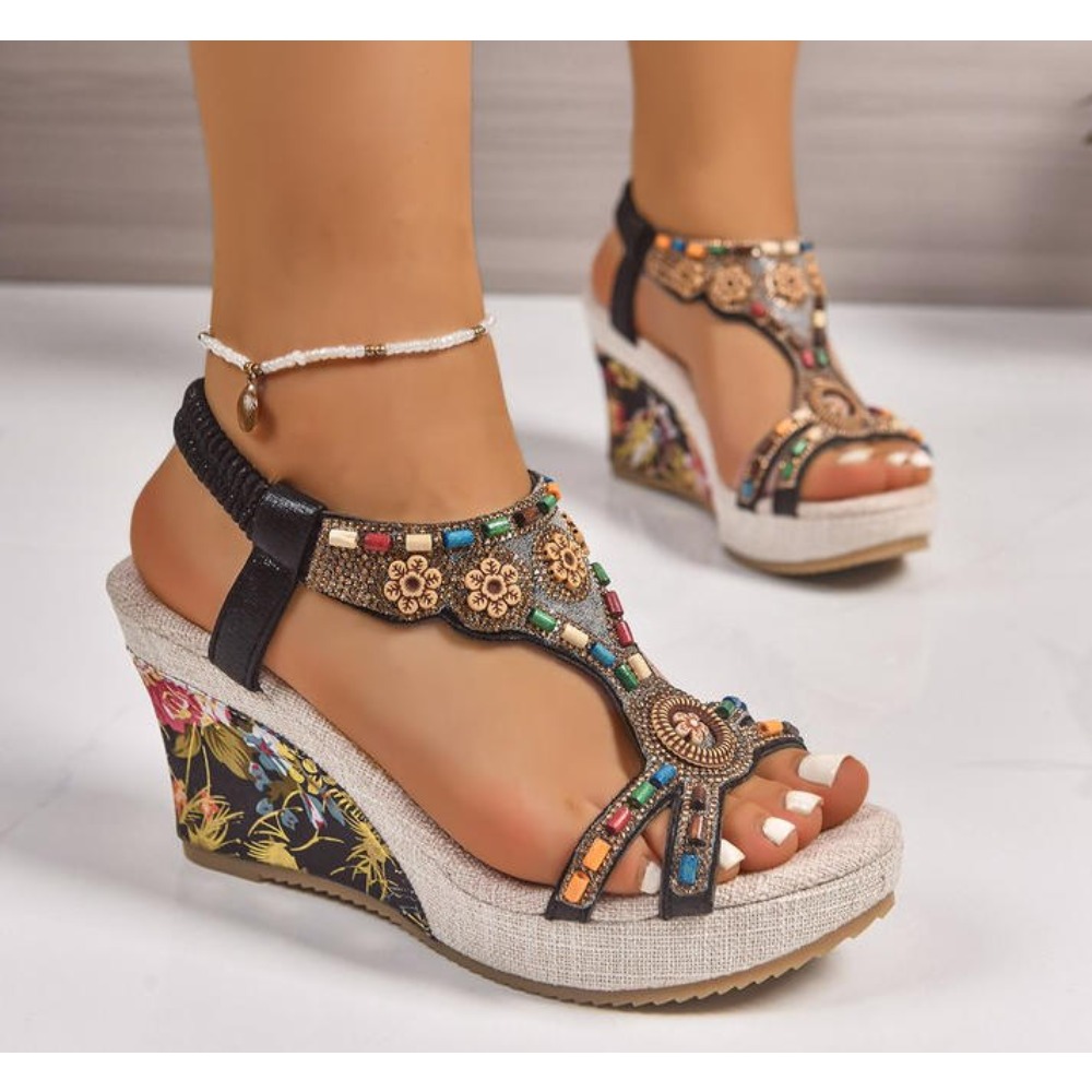 女性用レザーサマーファッションウェッジサンダル、大きいサイズ - Summer Clothing Collection のレビューと価格
