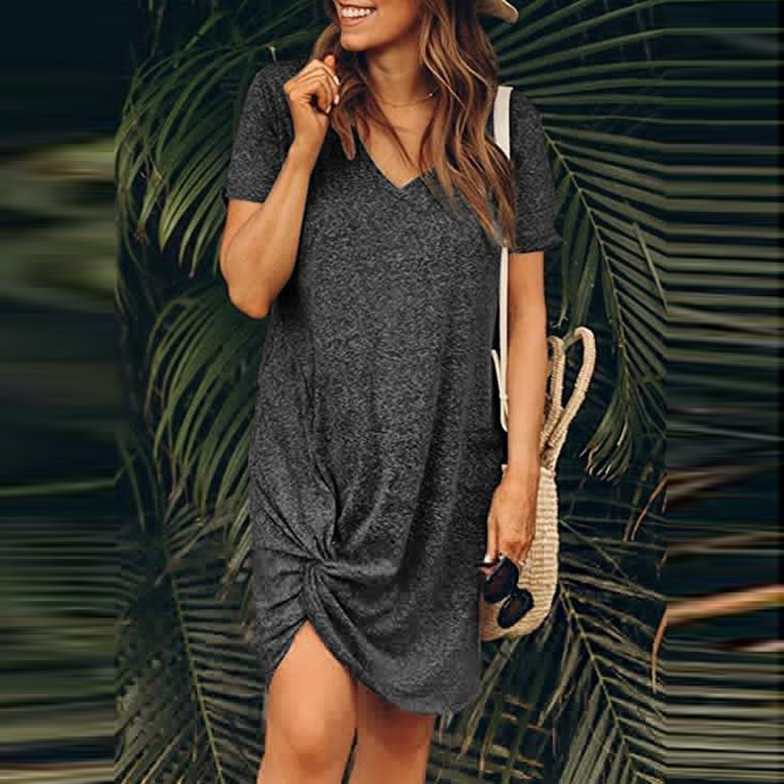 カジュアルなツイストヘムドレス レディース ホットセール V - Summer Clothing Essentials Women のレビューと価格