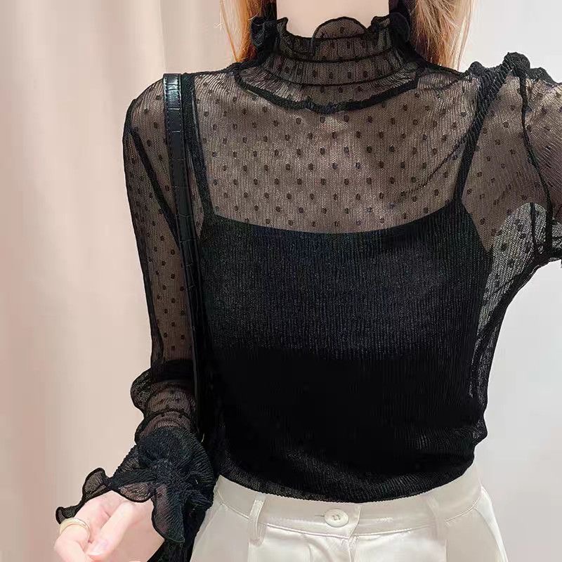 秋の女性用薄手ブラックレースシャツ、セクシーなタートルネック - Summer Evenings Clothing のレビューと価格