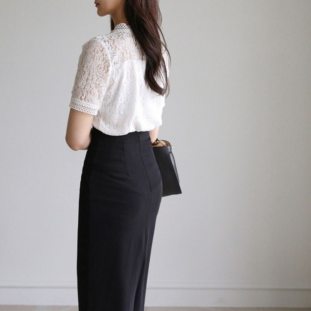 エレガントな甘い半袖レースシャツ、ルーズシックなレースブラウ - Crop Blouse Linen のレビューと価格