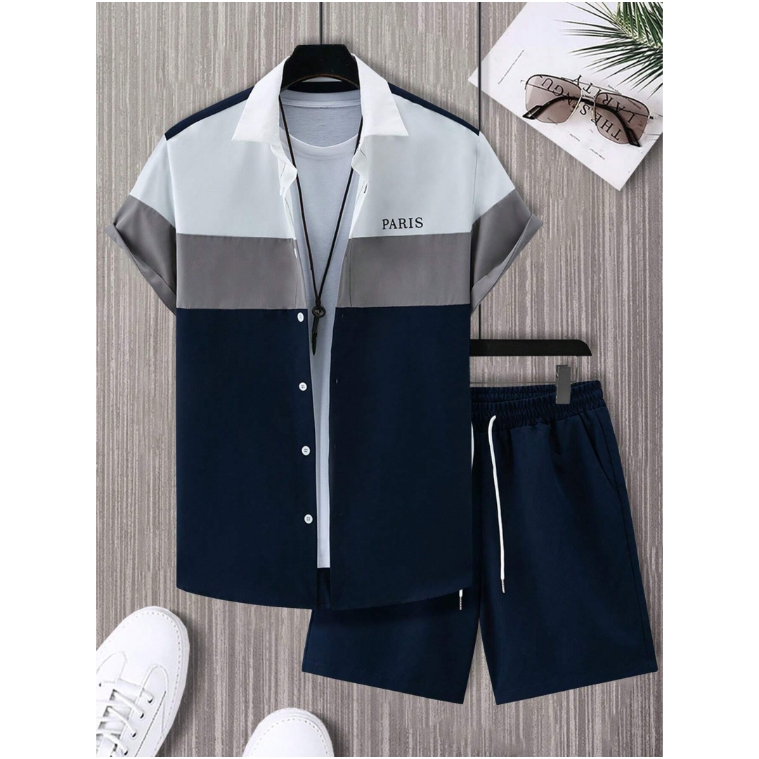 メンズファッションスーツ 青と白のパッチワークカラー シング - Summer Clothing Guys のレビューと価格