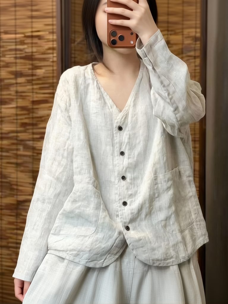 エスセティックなエスニック風コットンリネンシャツ、女性用ルー - Crop Blouse Linen のレビューと価格