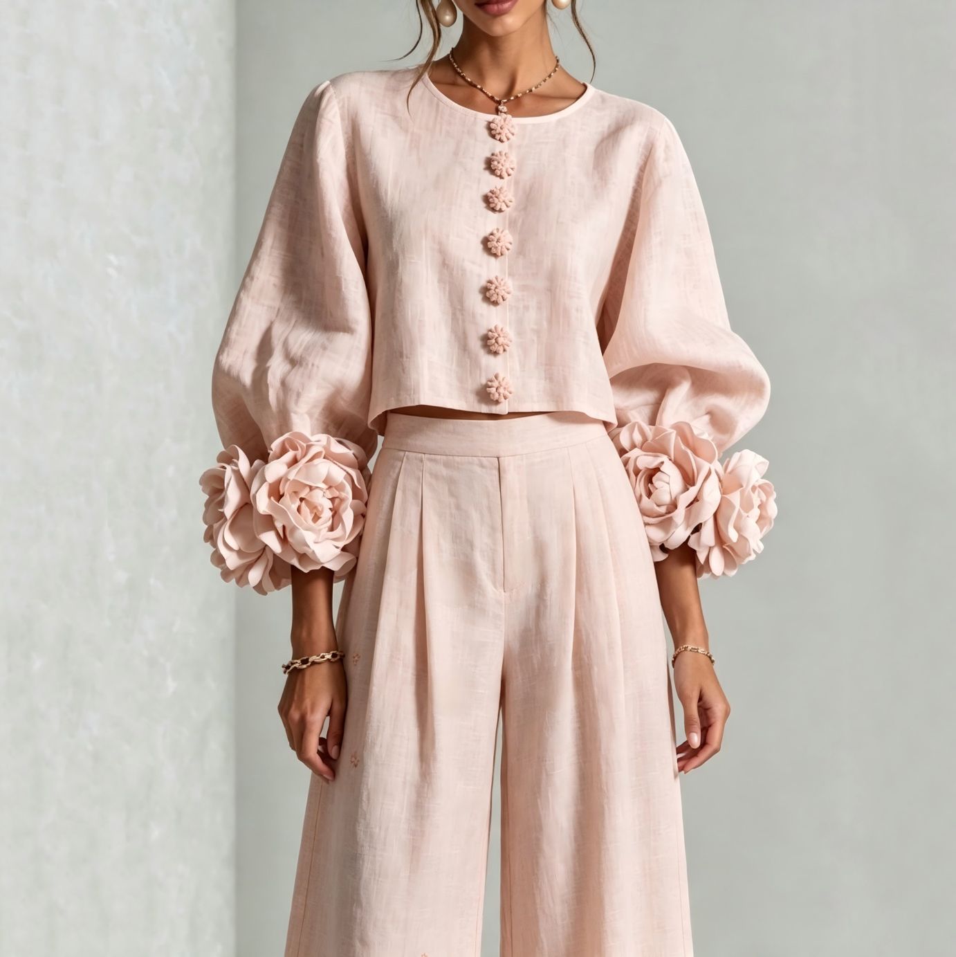 レディース リネン クロップドトップス 2点セット オーネッ - Crop Blouse Linen のレビューと価格